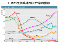 日本の主要疾患別死亡率の推移